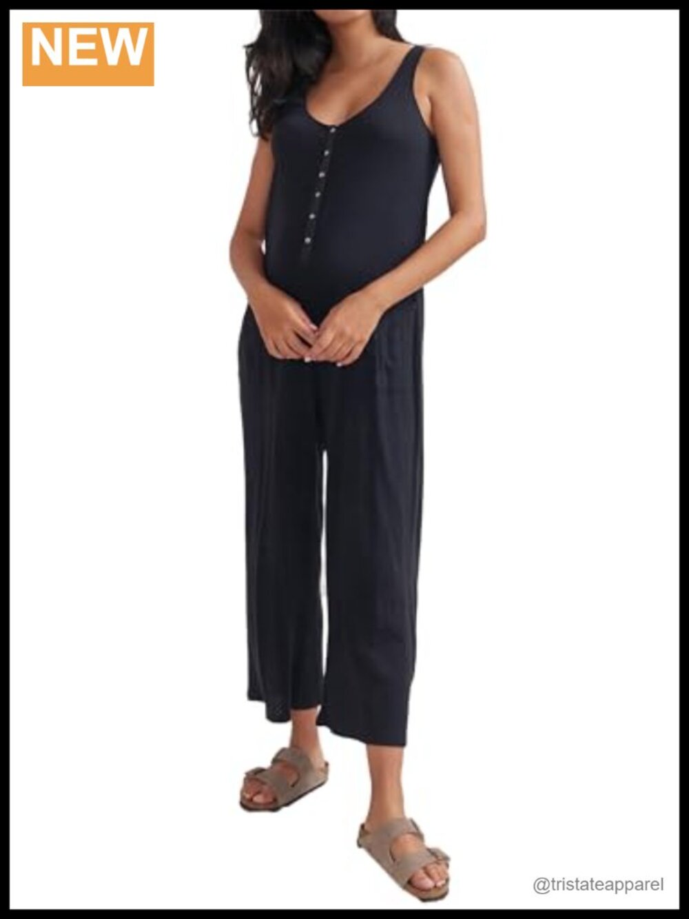 Pointelle Cotton Sleeveless Wide-Leg Maternity Nursing Jumpsuit